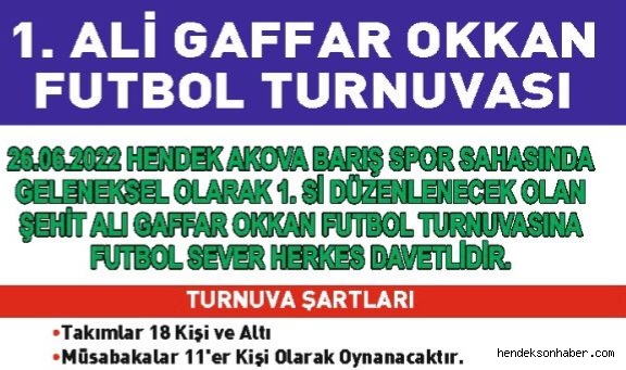 1 Şehit Ali Gaffar Okkan Futbol Turnuvası Başlıyor 