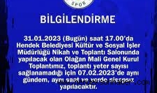 Çoğunluk Sağlanamadı Hendekspor Olağan Genel Kurulu Ertelendi