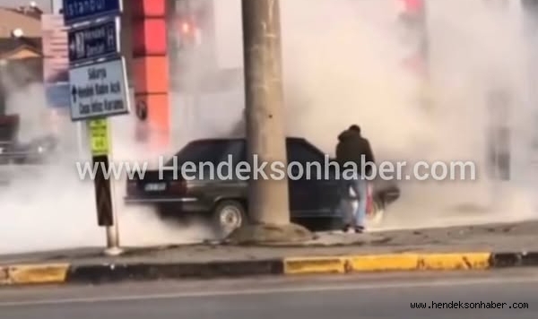 Hendek’te Otomobil alevler içinde kaldı