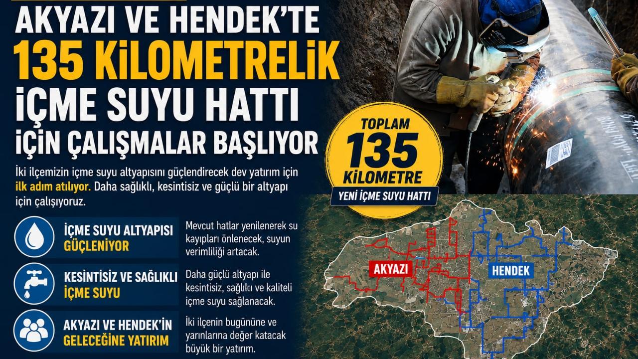 Akyazı ve Hendek’te 135 kilometrelik içme suyu hattı için çalışmalar başlıyor