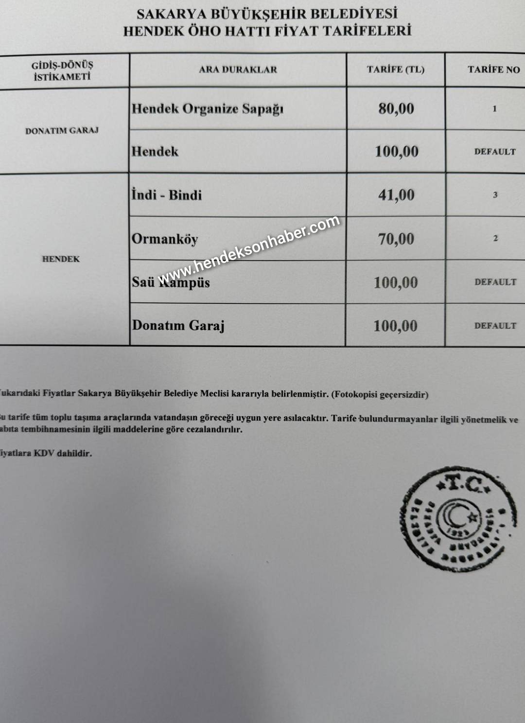HENDEK'TE ULAŞIMA ZAM  ZAMLI TARİDE YARIN BAŞLIYOR